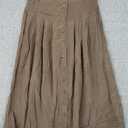 Button Front Skirt A Line Pleated Midi Casual Womens (Small) Boho