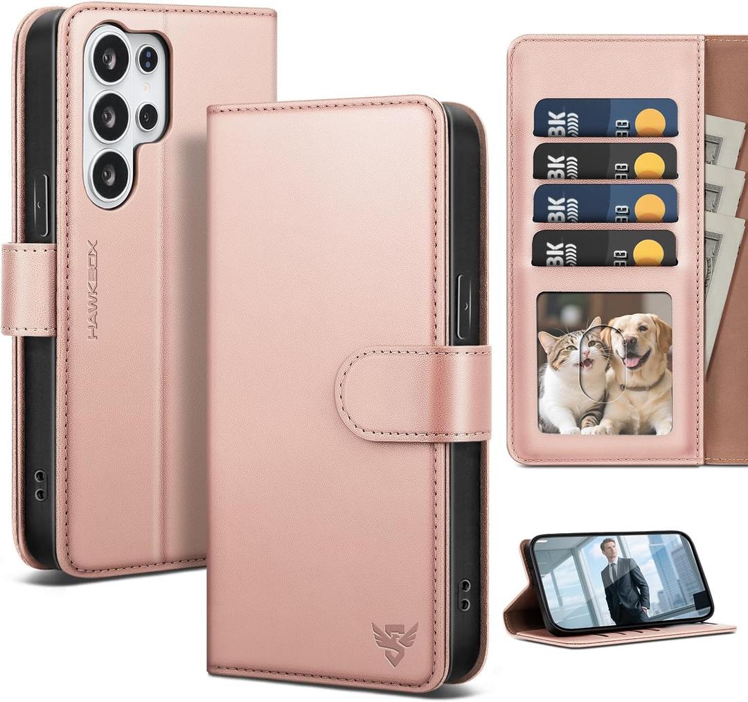 Compatible with Samsung Galaxy S26 Ultra Case Wallet with Card Holder [4 Card Slot] Women Men,RFID Blocking PU Leather Phone Case Flip Protector Cover Credit Card Slot Kickstand,Rose Gold