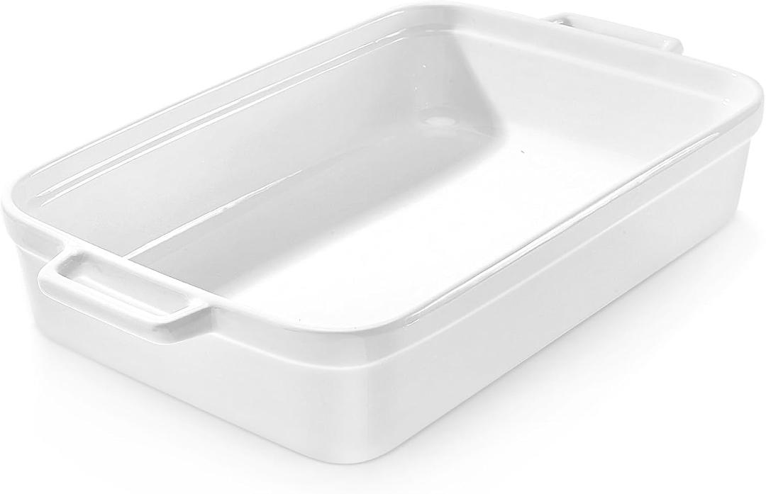5.5 Quart Casserole Dish,Large Baking Dish Cookware,14.7x10 Inch Deep Lasagna Pan for Oven,Ceramic Bakeware for Baking, Easy to Clean,(White)