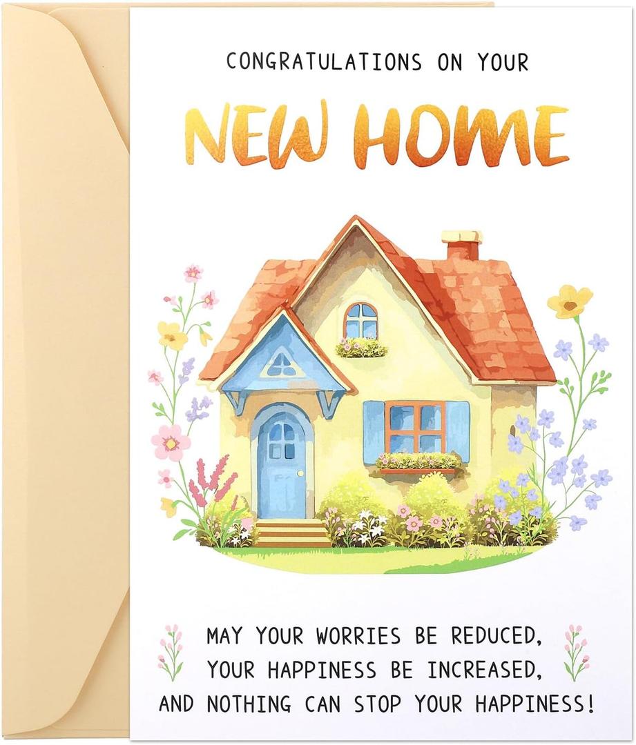 New Home Greeting Card, Moving Apartment Housewarming Greeting Card with Envelope Congratulations on Your New House Gift for Men & Women