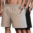 Riyiper 3 Pack Men's Bermuda Athletic Shorts Cotton Casual High Waist Shorts with Pockets Drawstring Knee Length Shorts Medium