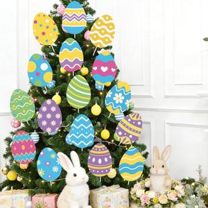 16 Pcs Large Easter Tree Decorations Egg Ornaments Cute Colored Egg Picks Ornaments Extra Large Pink Yellow Blue Easter Eggs Tree Picks Toppers for Home School Office Spring Party Vase Decor