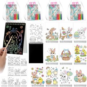 24 Pack Easter Classroom Gifts for Students Rainbow Scratch Crafts Art Mini Coloring Books School Classroom Candy-Free Prize Teacher Gift Bulk Easter Basket Stuffer Party Favor for Kid