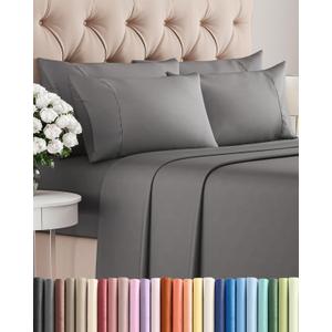 King 6 Piece Sheet Set - Comfy, Breathable & Cooling - Hotel Luxury Bedding for Women, Men, Kids, Teens & Children - 1 Flat & 1 Fitted Sheet & 4 Pillowcases w/ Deep Pockets - Wrinkle Free - Dark Grey