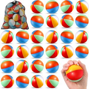 Hungdao 36 Pcs Beach Stress Balls 2.5 Inch Mini Relief Stress Balls Rainbow Pool Game Toys Foam Sports Toys with Storage Bag for Office Gifts Classroom Rewards Birthday Party Favor