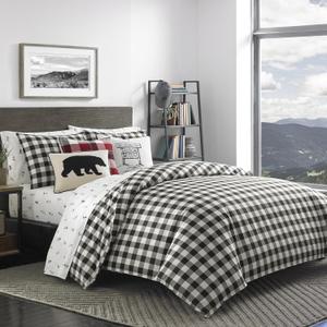 Eddie Bauer - Twin Comforter Set, Reversible Cotton Bedding with Matching Sham, Medium-Weight for Year Round Use, Dorm Essentials (Black Check)