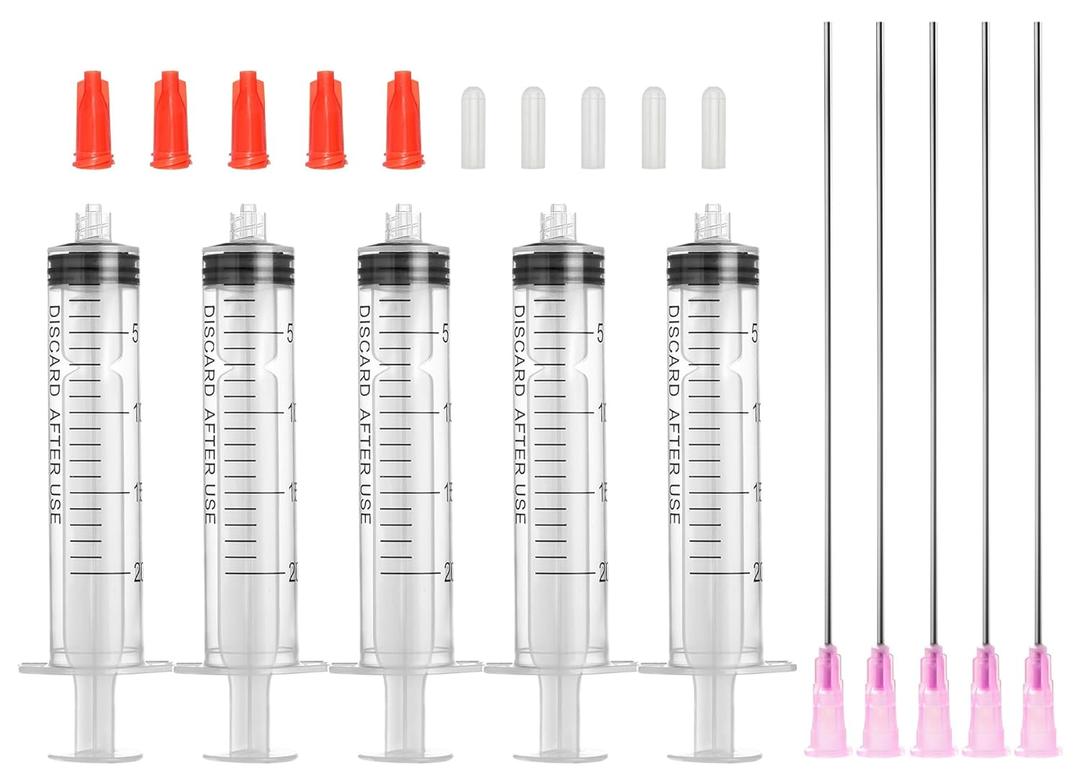 20ml Glue Applicator Syringes with 18G 4 Inch Blunt Tip Injector Long Needles and Cap for Dispenser Liquids, Ink, Oil, Epoxy, Wood Glue