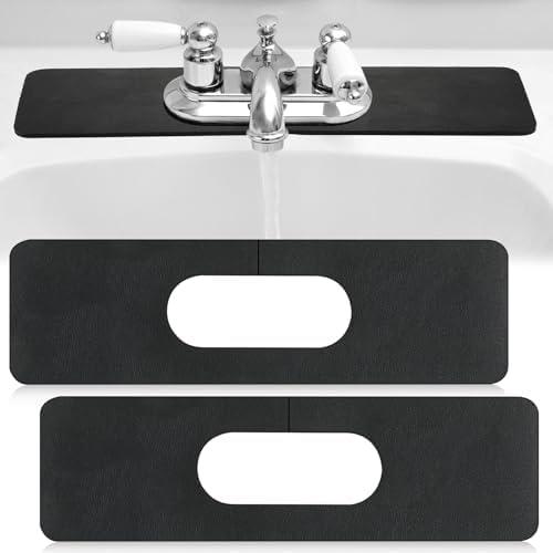 Tioncy 2 Pcs Faucet Mat Sink Splash Guard Oval-hole Oval Splash Pad for Kitchen Sink Oval Base Diatomite Faucet Mat for Bathroom Absorbent Mat Splatter Screens(Black)