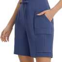 baleaf Women's 7" Hiking Shorts High Waist Water Resistant Quick Dry Lightweight Zip Pockets Workout Athletic Shorts Travel, M, Navy