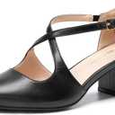 DREAM PAIRS Women's Chunky Heels Dress Pumps Closed Pointed Toe Comfort Cross Strap Block Heel Shoes for Party Dance Wedding, (7)