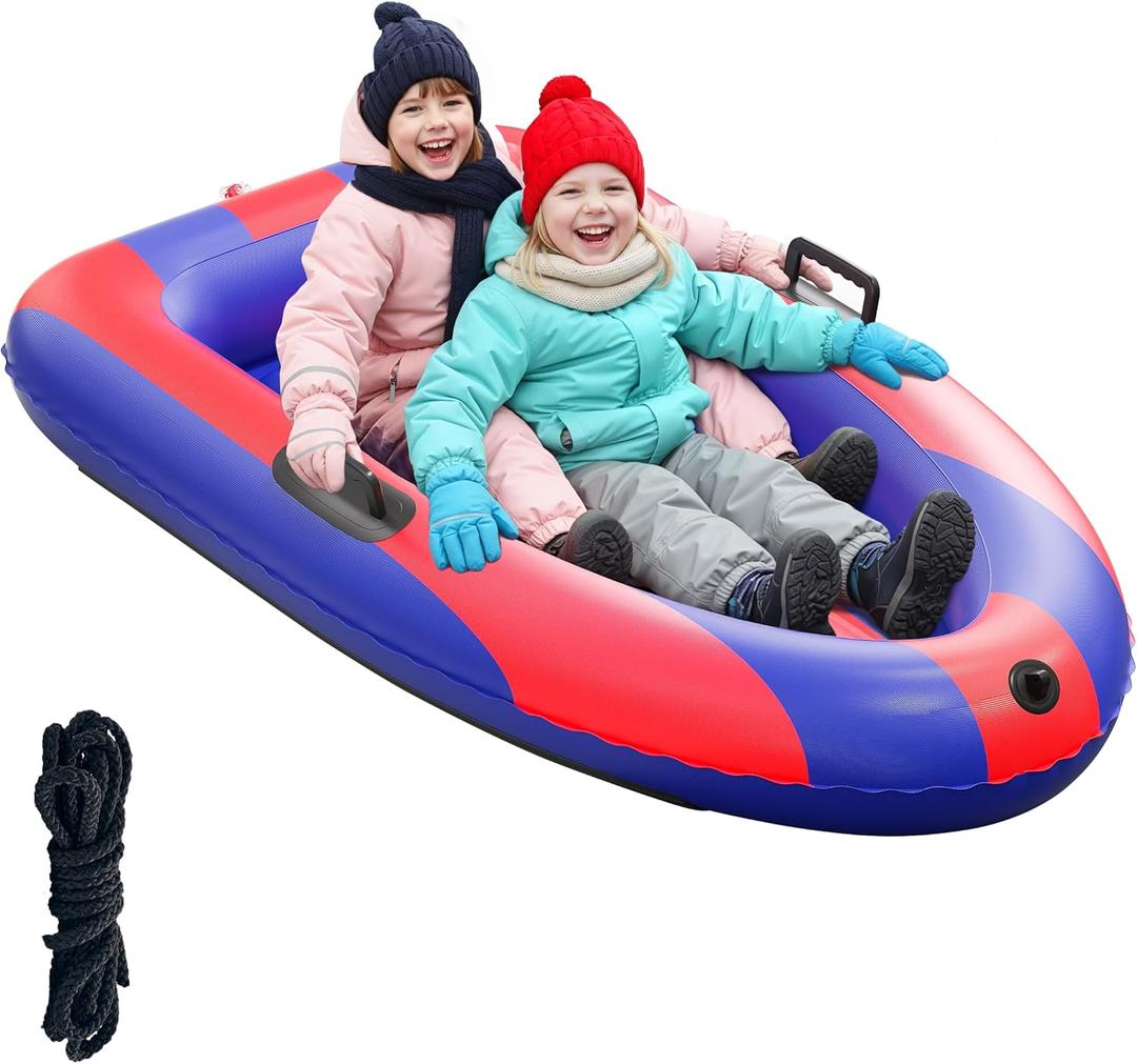 QPAU Inflatable Snow Sled, Heavy Duty Snow Tube with Reinforced Handles, Snow Sleds for Kids and Adults Winter Toys Gifts, Toboggan for Family Outdoor Sledding