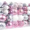 Pink Silver Christmas Ball Ornaments Set for Tree, Assorted Shatterproof Christmas Decorations, Hanging Decor for Xmas Tree Holiday/Party/Home (Pink & Silver & White)