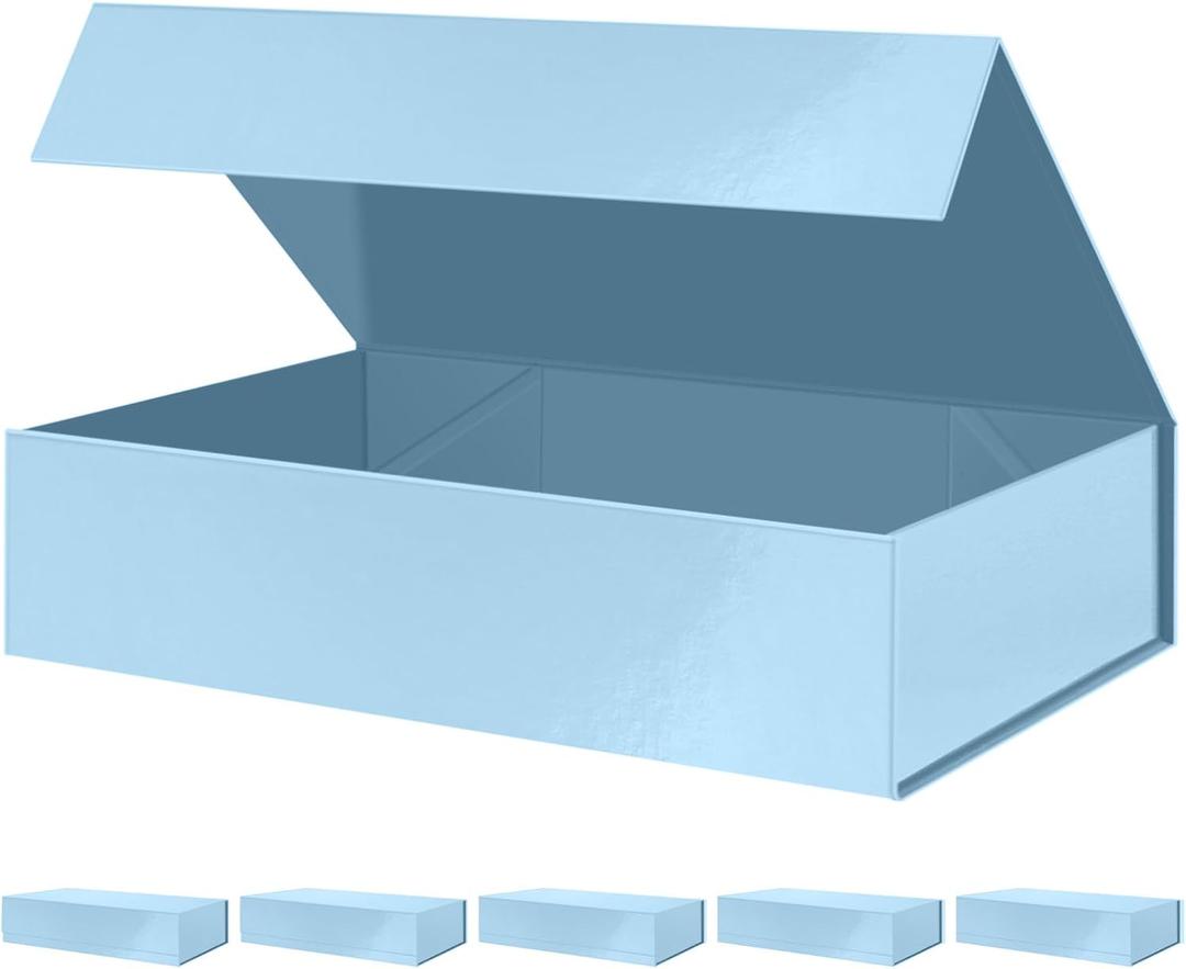 PACKHOME 6 Extra Large Gift Boxes 17.5x11.3x4.3 Inches, Baby Shower Boxes with Magnetic Lids for Clothes and Large Gifts (Glossy Light Blue)