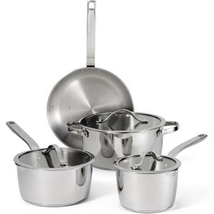 Tramontina Tempo Tri-Ply Base Stainless Steel 7-Piece Cookware Set with Glass Lids, Pots and Pans Kitchen Set, Induction-Ready, Oven-Safe, Dishwasher-Safe