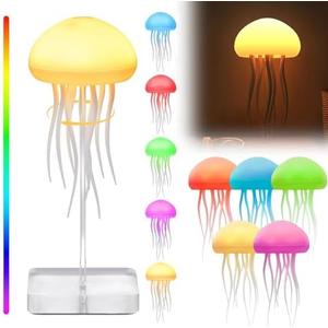 LED Jellyfish Lamp RGB Gradient Jelly Fish Light with Dancing Legs and Touch Sensor Rechargeable Cute Desk Lamp for Bedrooms, Living Room (Hanging + Base), 2 Pcs