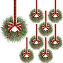 Soulchen 8 Pcs 13 Inch Small Christmas Wreath for Kitchen Cabinets Mini Christmas Wreath for Windows Winter Wreaths Candle Rings Table Centerpieces Hanging Garlands for Xmas Front Door Decorations