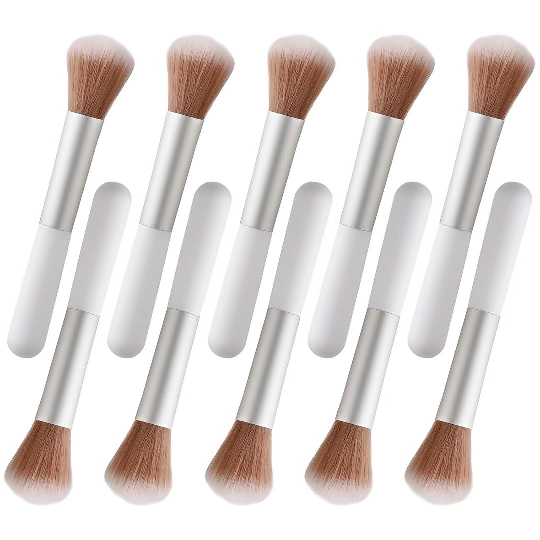10-Piece Set Fluffy Beauty Makeup Brushes, Portable Blending Brushes with Eyebrow and Powder Application, White Mushroom-Design Plastic Travel Brushes for Makeup