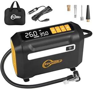 R8 Tire Inflator Portable Air Compressor, DC 12V Air Compressor Portable with Large Dual Digital Screen, 3X Faster Inflation Air Pump for Car, Bike, Ball, Motor (Yellow)