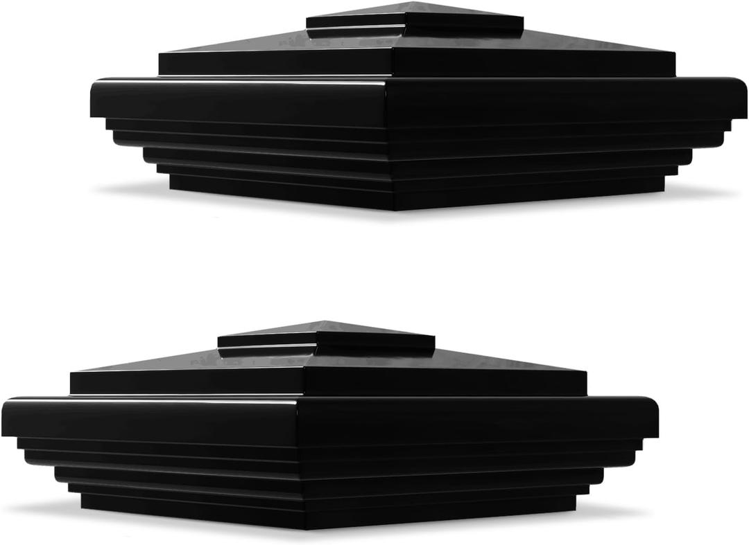 VIVIDA 5" Vinyl Fence Post Cap (Actual 5" x 5"), Pyramid New England PVC Post Caps, for Vinyl Fences, Mailboxes & Decks, Black, 2 Pack