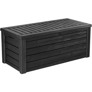 Keter Outdoor Storage Deck Box, 150 Gallon Resin Patio Bin & Bench, Solid, Dark Grey