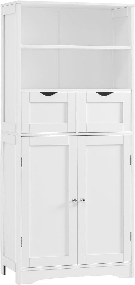 Iwell Tall Bathroom Cabinet, Storage Cabinet with Adjustable Shelves, Bathroom Storage Cabinet for Living Room, Dining Room, Entryway, White, 49.6''H