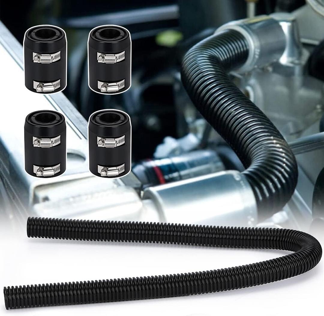 Hypertune Universal 48" Stainless Steel Radiator Flexible Coolant Water Hose Kit With 2pcs Clamp Black