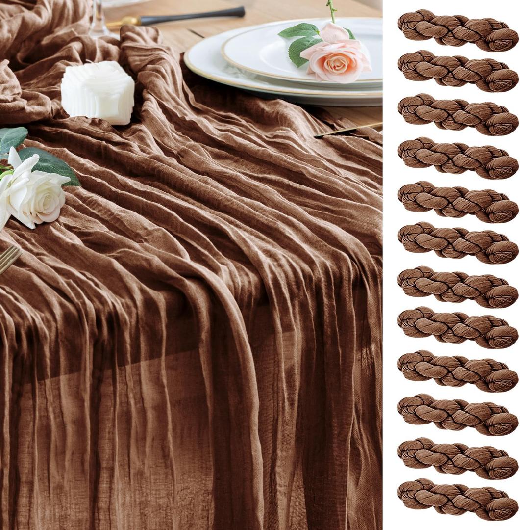 Wokceer Cheesecloth Table Runner 12Pack 10FT Brown Boho Gauze Cheese Cloth Table Runner for Party Long Rustic Sheer Table Runners for Baby Bridal Shower Wedding Easter Table Decor
