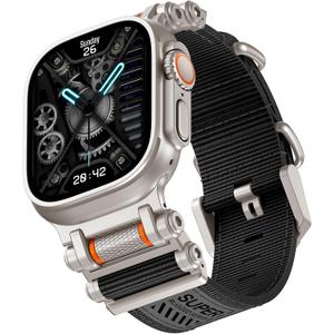 TAURI Nylon for Apple Watch Ultra 3/2 Bands 49mm, Rugged Nylon Braided Strap & Stainless Steel Metal Connector Adjustable iWatch Ultra Men's Woven Sport Band,Nylon-Black