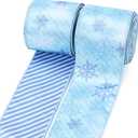 LaRibbons Christmas Wired Ribbon 2.5 inch Double Faced Blue Snowflakes and Striped Christmas Ribbon for Tree Garland, Wreath Bow, Xmas Crafts Decorations, 2 Rolls 10 Yards Total
