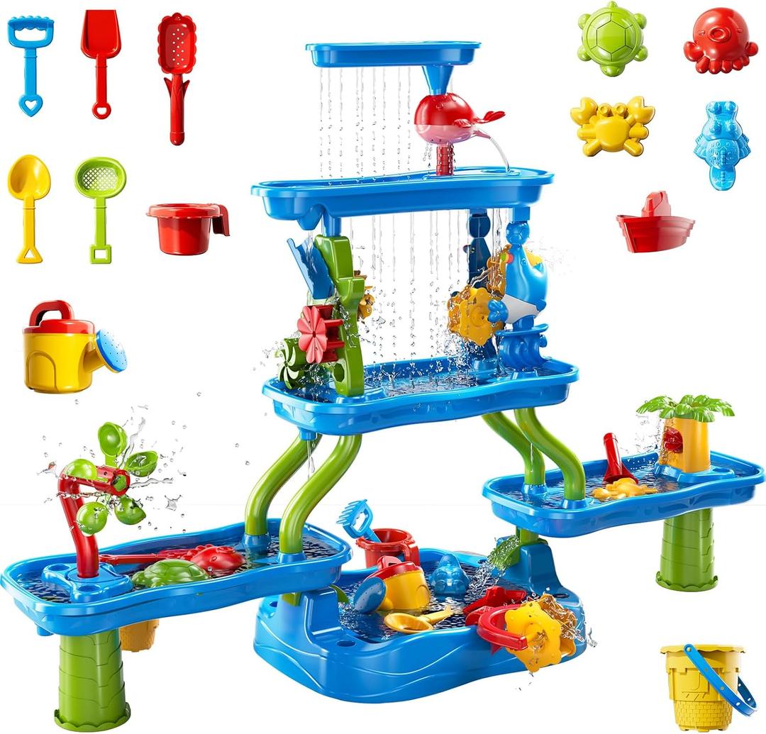 5-Tier Water Table for Toddlers Kids Ages 1-3 3-5 4-8, Sand and Water Table with Rich Activity Set, Summer Outdoor Beach Outside Backgard Pool Toys for Kids Boys Girls, Large