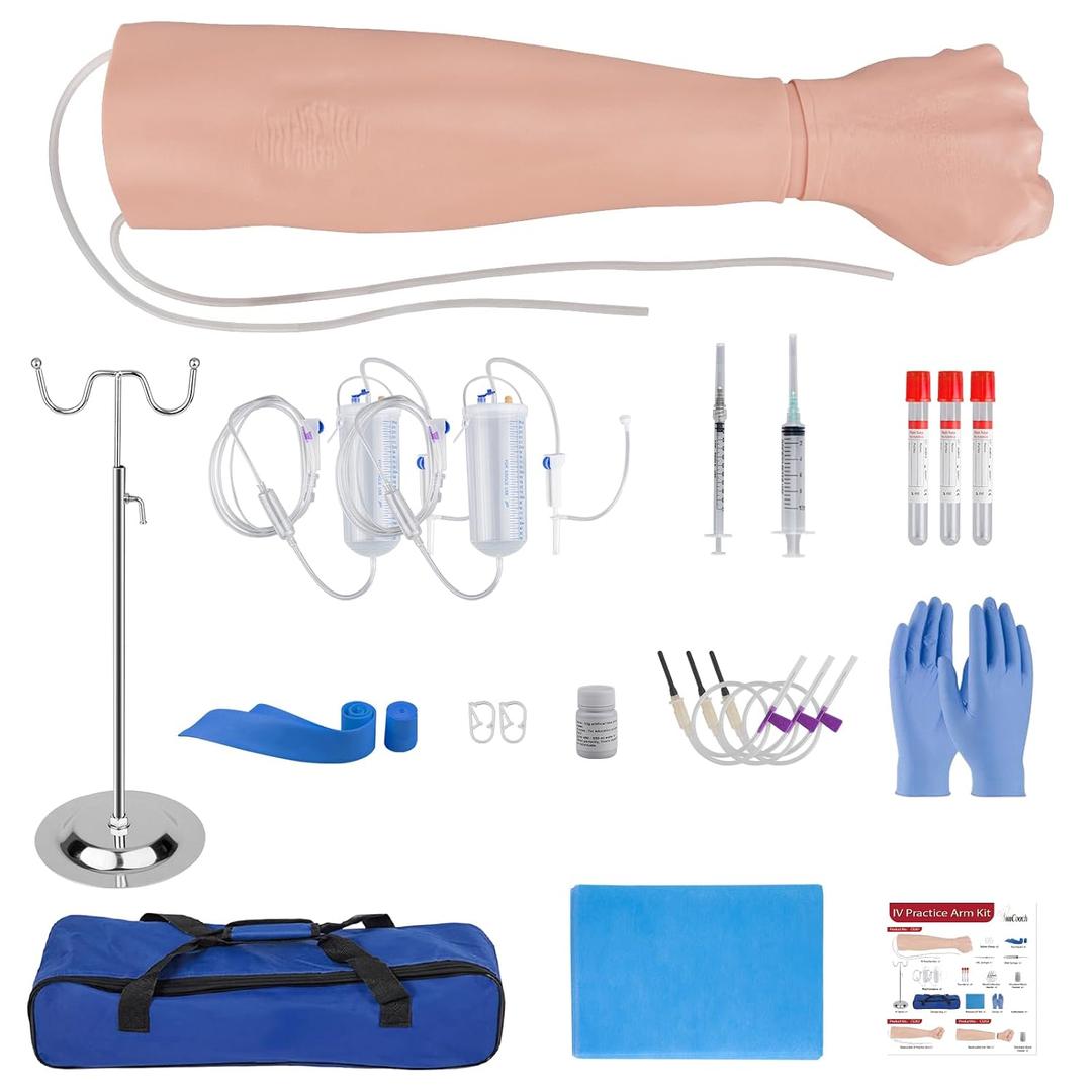 SimCoach Phlebotomy Practice Kit, Venipuncture & IV Practice Arm with Veins, Blood Draw Practice Kit for Injection and IV Training, IV Insertion Practice Kit for Medical Education