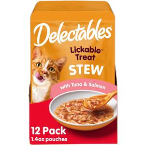 Hartz Delectables Stew Tuna & Salmon Lickable Wet Cat Treats, 1.4 Ounce (Pack of 12), Best By: APR 26 2027