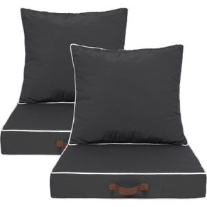 Enipate Outdoor Deep Seat Cushion Set of 2, Weather Resistant Patio Furniture Cushions with Zipper and Handle, 24 x 24 x 4 inch Outdoor Wicker Chair Cushions for Patio,Yard,Garden (Grey)