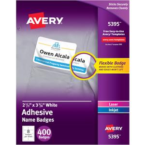 Avery Flexible Printable Name Tags, 2-1/3" x 3-3/8", Matte White, 400 Removable Name Badges for Laser and Inkjet Printers (5395)
