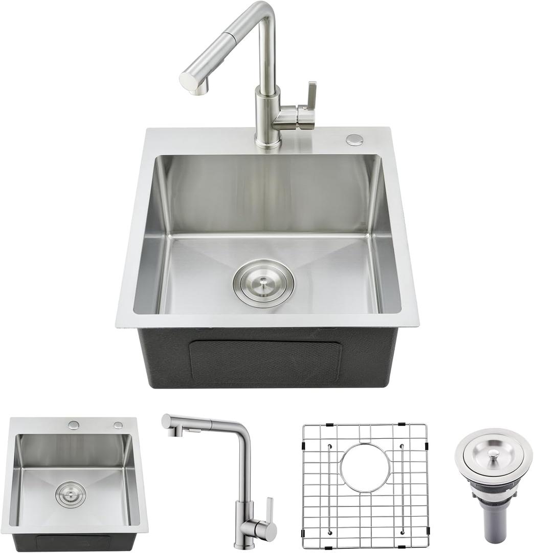 1818 Inch Drop In Bar Sink with Faucet Combo - Stainless Steel Top Mount Single Bowl Kitchen Sink, 9 Inch Deep Small Kitchen Sink for Bar Prep, Drop In RV Sinks