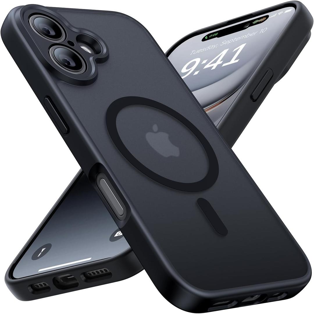 Faiono Magnetic for iPhone 16 Case [Full Camera Protection][Military-Grade Protection][Compatible with MagSafe] Shockproof Protective Slim Phone Case for iPhone 16, Black