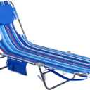 SunnyFeel Beach Lounge Chair, Backpack Reclining Beach Chairs Lay Flat, Face Down Tanning Chair, Folding Camping Chairs Portable Camp Cot with Backpack Straps for Outdoor/Picnic/Lawn (Blue Stripe)