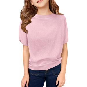 ZDC Girls' Lightweight Knit Top Short Sleeve Cute Spring Summer Sweater for School Holiday Uniform Pink, Size 160 (Pink)