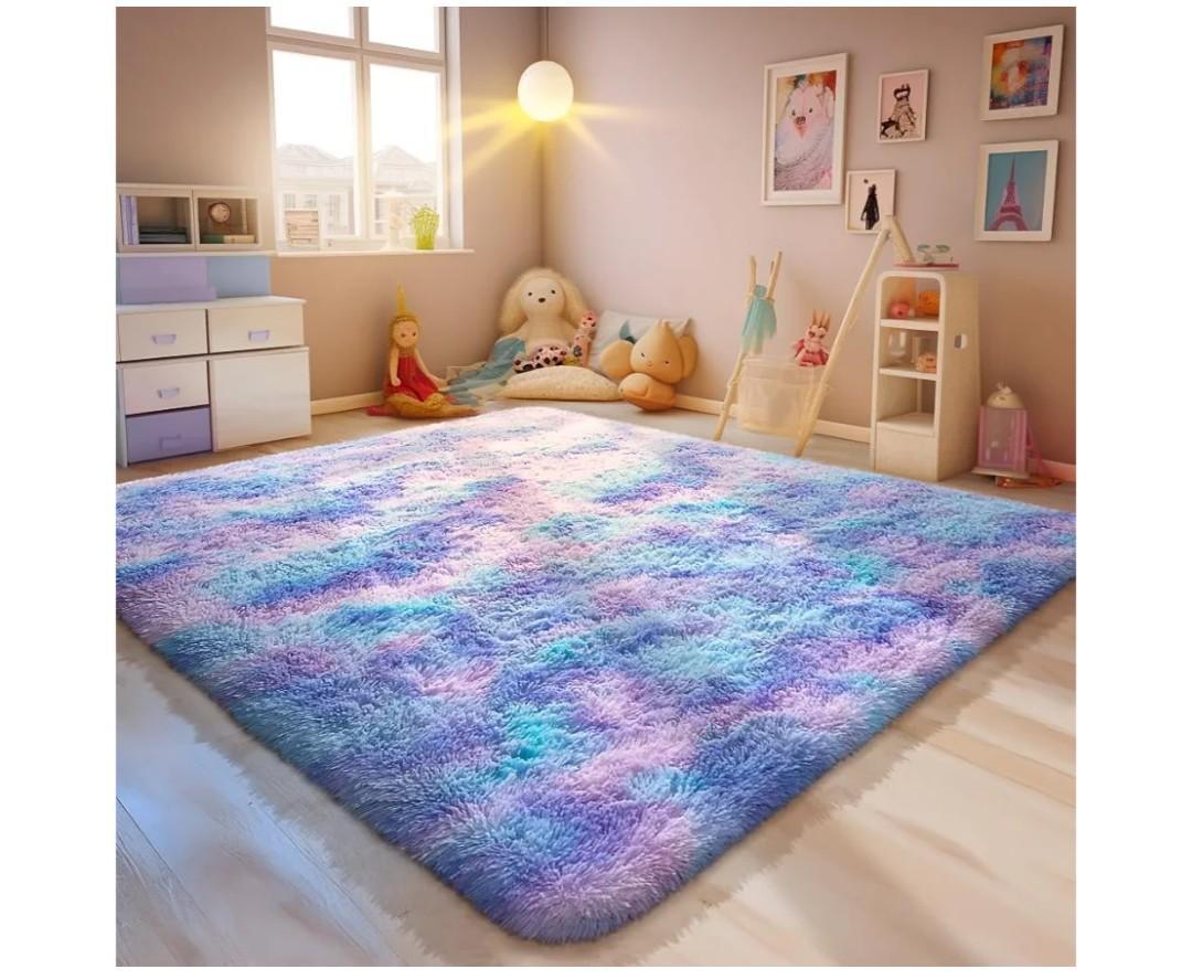 Ophanie Rainbow Purple Rug for Bedroom Girls, Unicorn Colorful Mermaid Fluffy Soft Cute Fuzzy Area Rugs, Shag Plush Shaggy Furry Carpet for Kids Baby Teen Dorm Nursery Home Decor Aesthetic