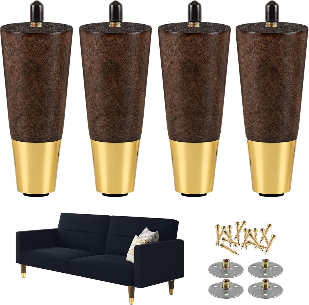 5 Inch Wooden Furniture Legs, Tapered Sofa Legs Set of 4, Mid Century Modern Desk Legs, Replacement 5" Couch Legs Ottoman Leg(Brown)