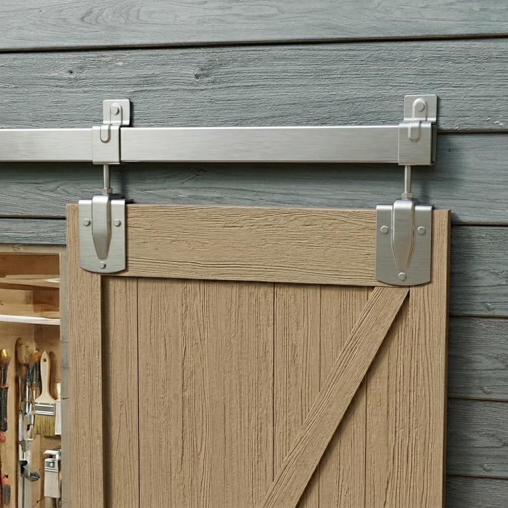 JUBEST 6.6FT Box Rail Exterior Barn Door Hardware Kit, Heavy-Duty Silver Sliding Barn Door Track System, Wall Mount Door Hardware Kits (Door Not Included)