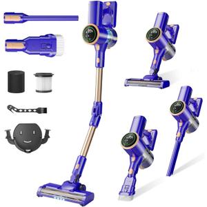 Cordless Vacuum Cleaner, 180 Bendable Wand Stick Vacuum Cleaners with LED Touch Screen, 8-in-1 Lightweight Rechargeable Vacuum with 1.5L Dust Cup for Home Hard Floor Low-Pile Carpet