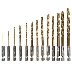 Hex-Shank Drill Bit Set, HSS Titanium Coated Twist Drill Bits Set Hex Shank High Speed Steel Drill Bit for Metal Wood Plastic Aluminum Thin Iron, Quick Change Regular Drilling Tools, 4Pcs
