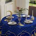 XCHI Blue Golden Castle Lantern Stars and Moons Ramadan Kareem Tablecloth Round Table Cloth Table Covers for Indoor Dining Home Party Decorations 60x60 Inch