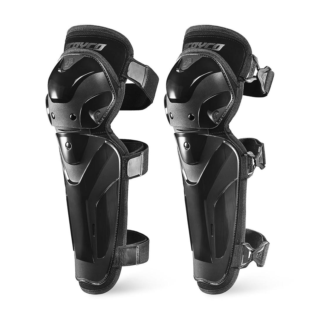 Scoyco Motorcycle Knee and Shin Guards Motocross Knee Pads Adjustable TPU Protective Gear for Road Cycling (Black, L)