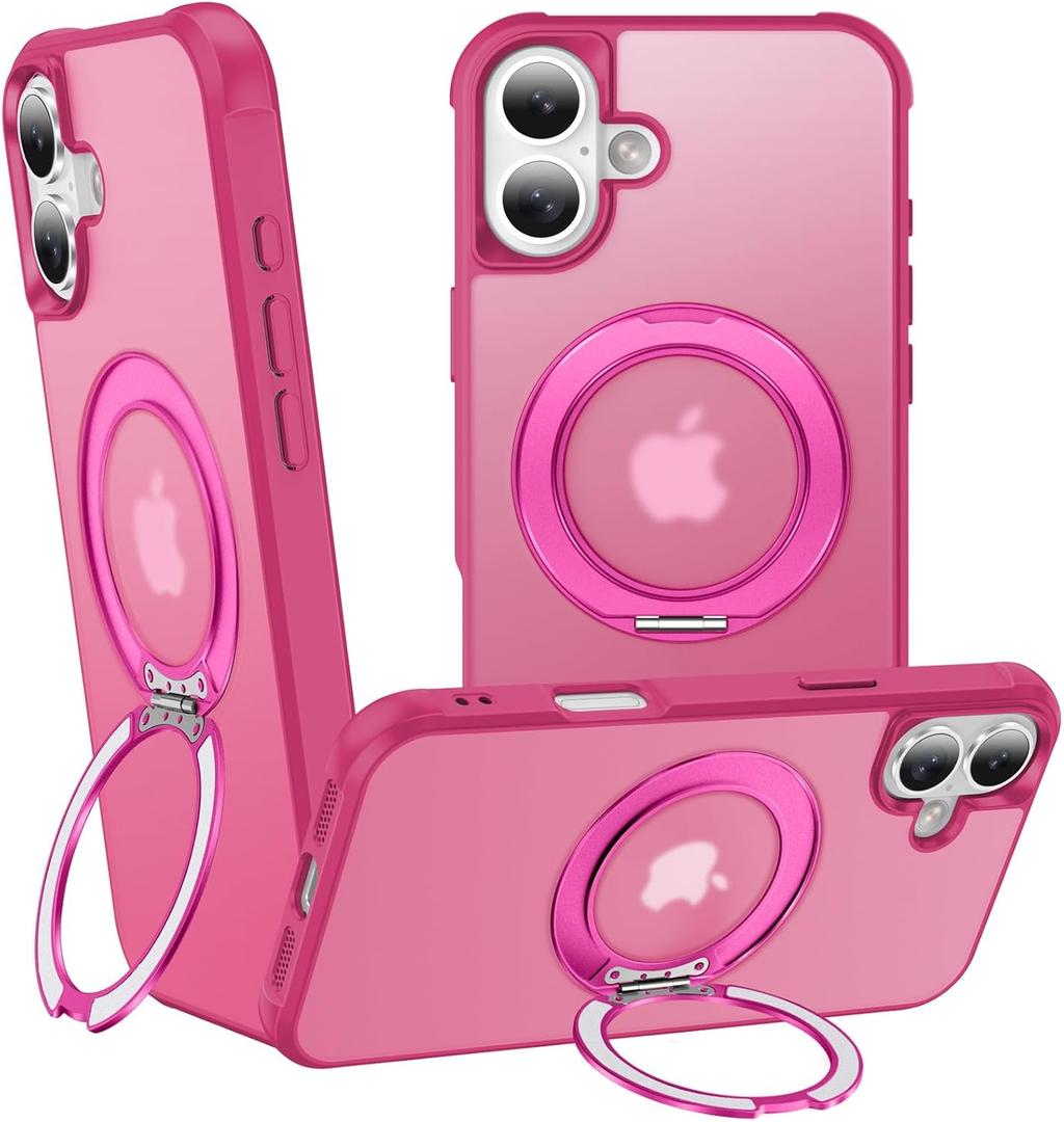 360°Magnetic Swivel Ring for iPhone 17 case,Built-in Metal Stand and Ring Holder,Magsafe Compatible,Military Grade Protection,Shock Resistant-Rose Pink