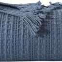 100% Cotton Waffle Blanket with Fringe, Pre-Washed Waffle Weave Blanket for All Season, Lightweight Breathable Soft Cozy Throw Blanket for Couch, Bed, Travel (Blue - 50x60 Inches)