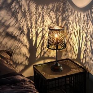 3 Level Dimmable Touch Table Lamp, Black Metal Tree Pattern Shadow Lamp, Small Bedside Night Light for Kids, Vintage Accent Decor Lamp Halloween Indoor Mood Lighting Bedroom Living Room Small Spaces