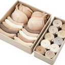 Underwear Drawer Organizer 2 Pack - Foldable Fabric Storage Bins for Dresser & Closet, Khaki Sock and Bra Dividers, 2 Sizes for Bedroom Organization
