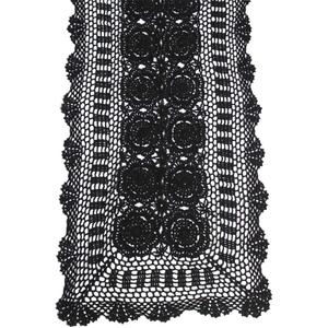KEPSWET Cotton Handmade Crochet Lace Table Runner Black Rectangle Coffee Table Dresser Decor (14x36 inch)